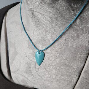 Vintage Retro Metal Turquoise Heart Charm on a Turquoise Cotton Necklace String
